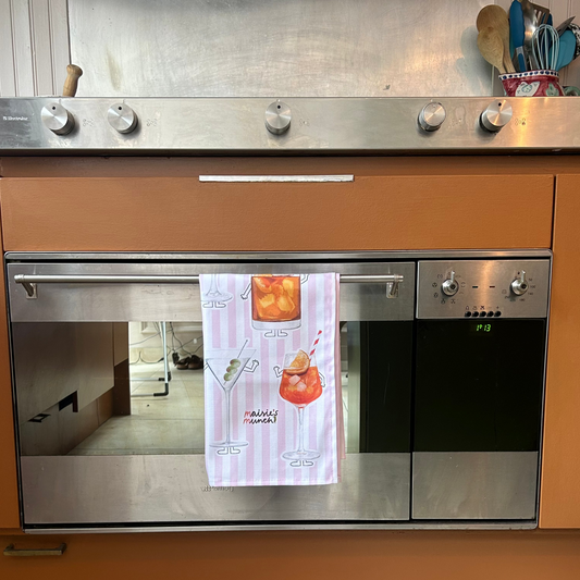 Cocktails Tea Towel with Pink Stripe