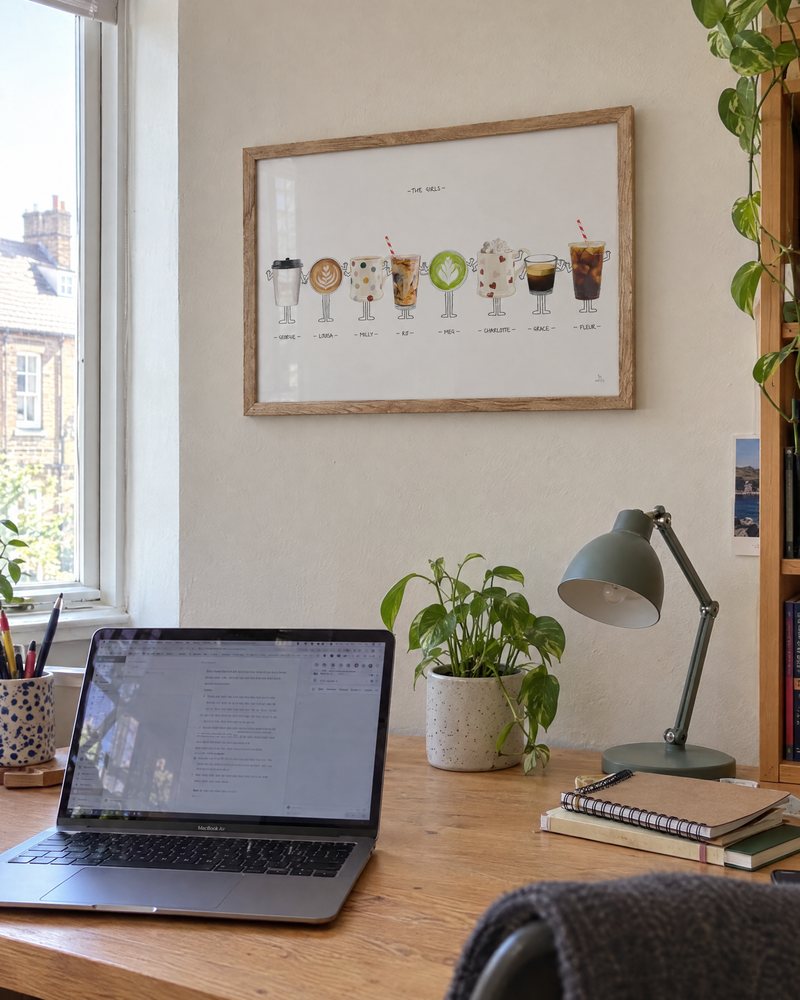 Framed Munch for Eight print above a home desk