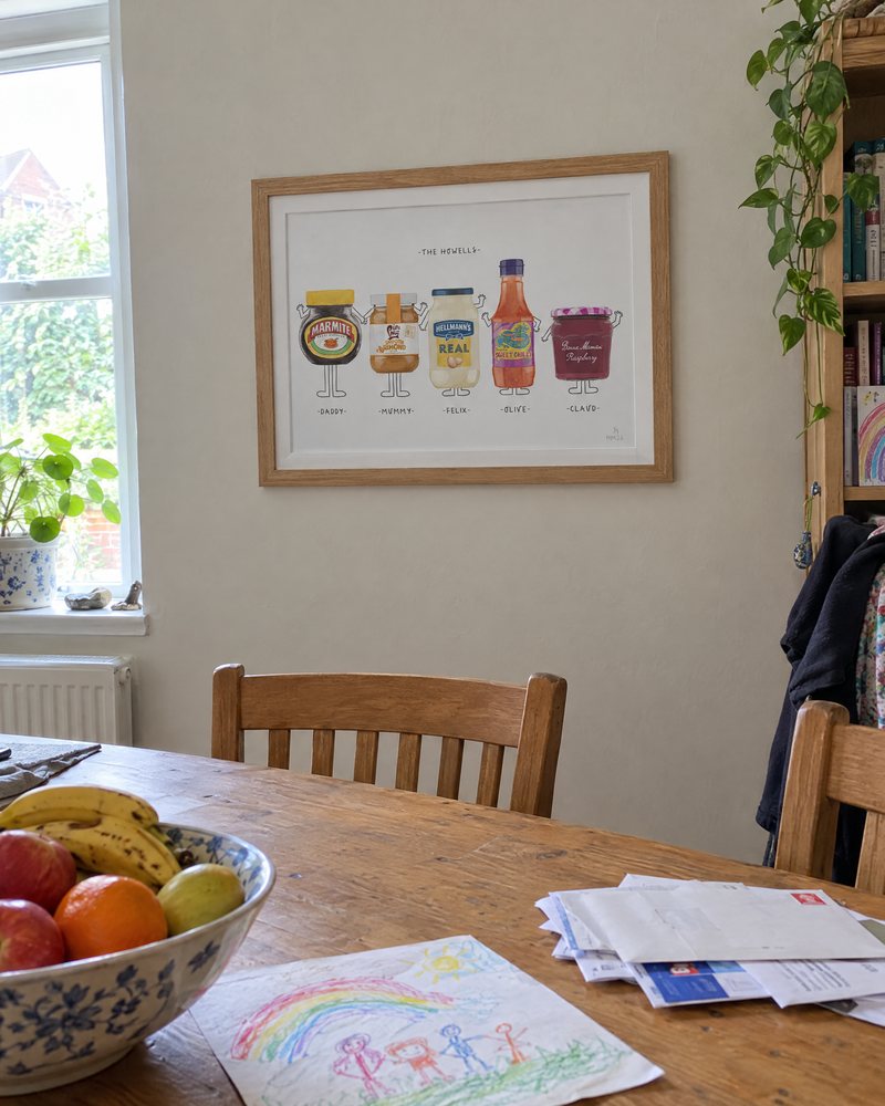 Framed Munch for Five print above a dining table
