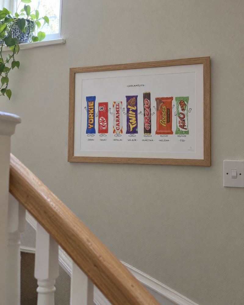 Framed Munch for Seven print on a staircase wall